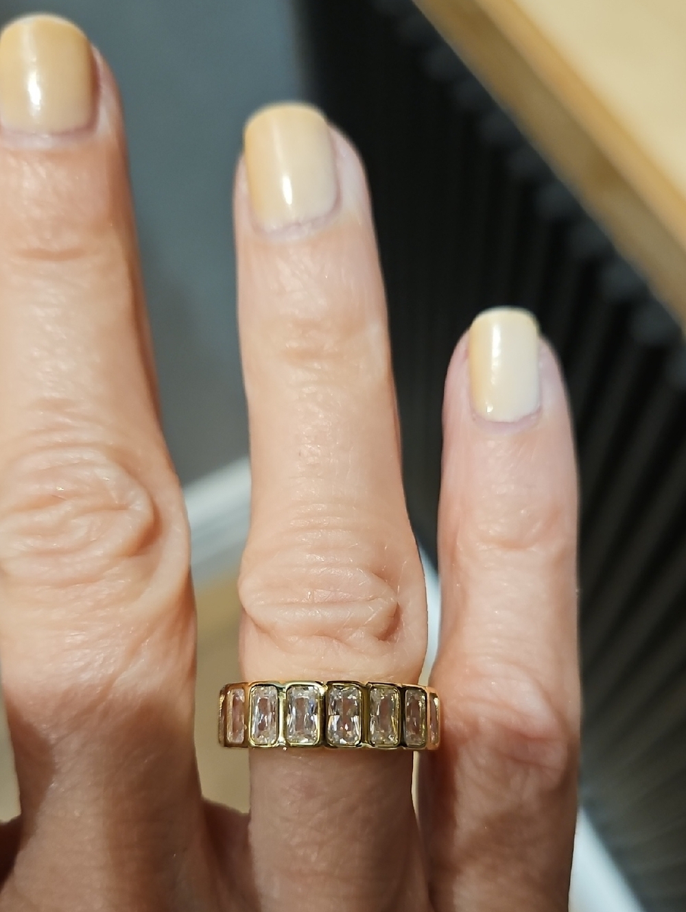 Classic Gold Band Ring with Rectangular Clear Stones